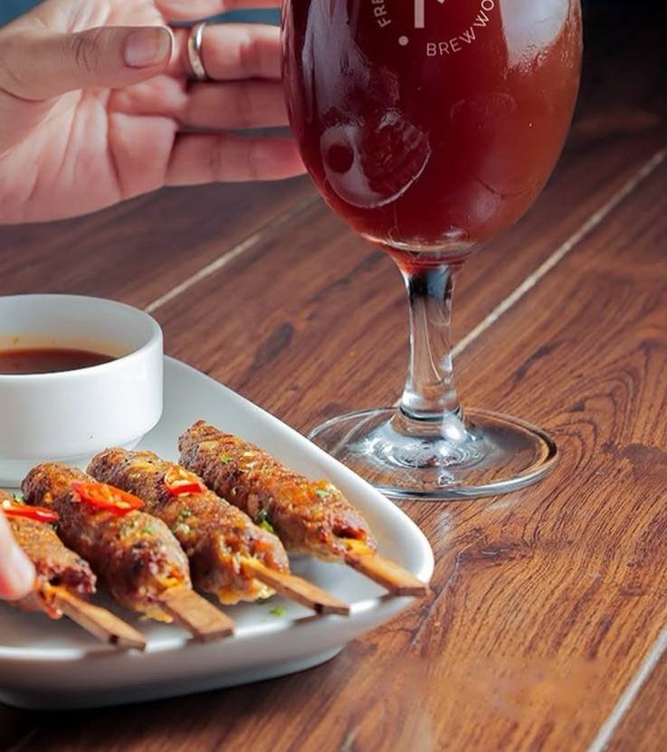 Freemason's Brewworks beer with kebabs