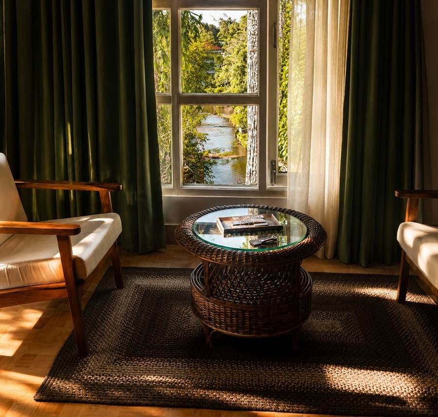 Kaziranga Heritage suite interior with garden view