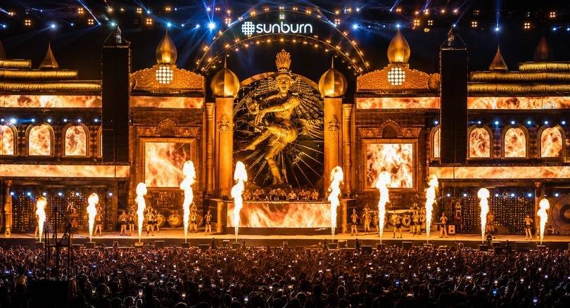 Sunburn Festival 2014 stage with flame jets