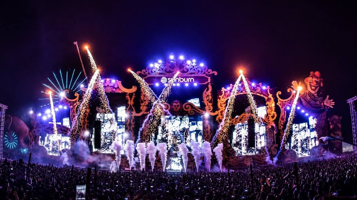 Sunburn Festival 2019 main stage with fireworks