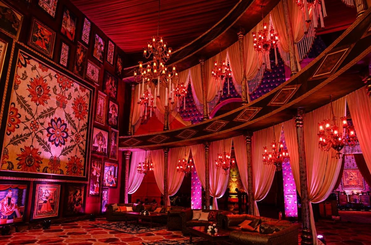 Chandelier-lit interiors of the Udman banquet facility